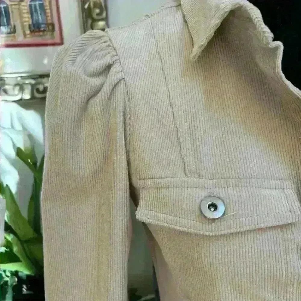 FOREVER 21 TAN CORDUROY BUTTON DOWN CASUAL WESTERN COWBOY MINI DRESS SIZE SM - Picture 4 of 6